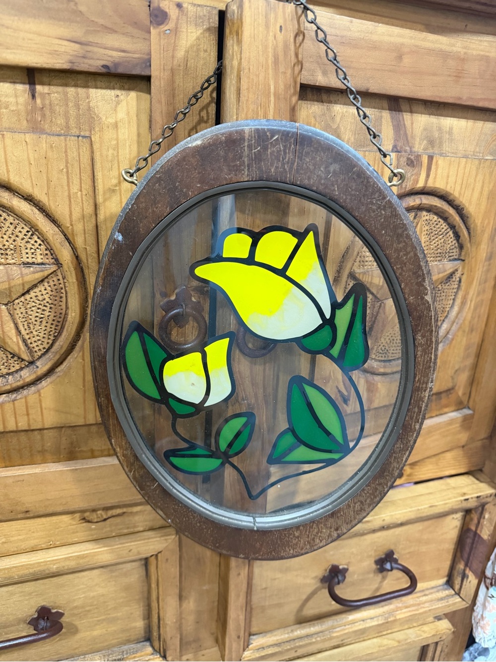 Handcrafted Yellow Floral Stained Glass Wall Art - Brand: